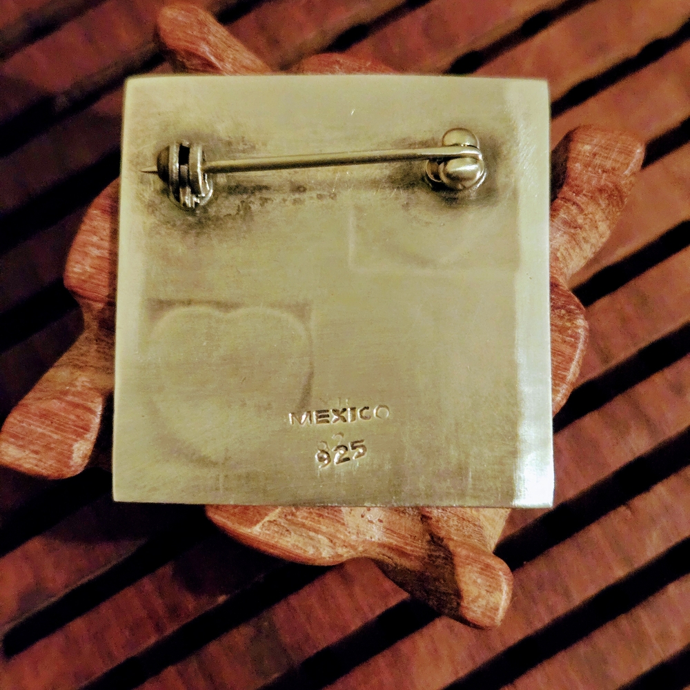 Sterling Silver Heart Patterned Square Brooch 925… - image 2